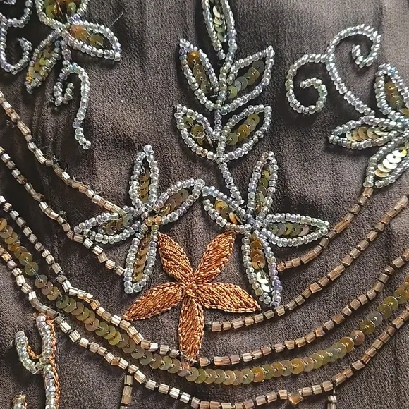 Vintage Papell Boutique Beaded Silk Slip Dress Brown 1920s Gatsby Evening Size 8 - Picture 10 of 10